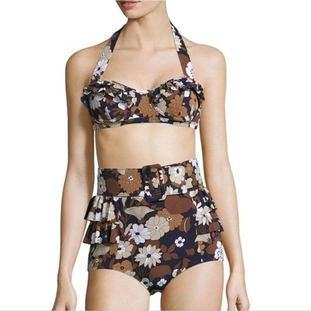 Michael Kors Collection Women's Brown & Black Floral Print 2 Piece Set